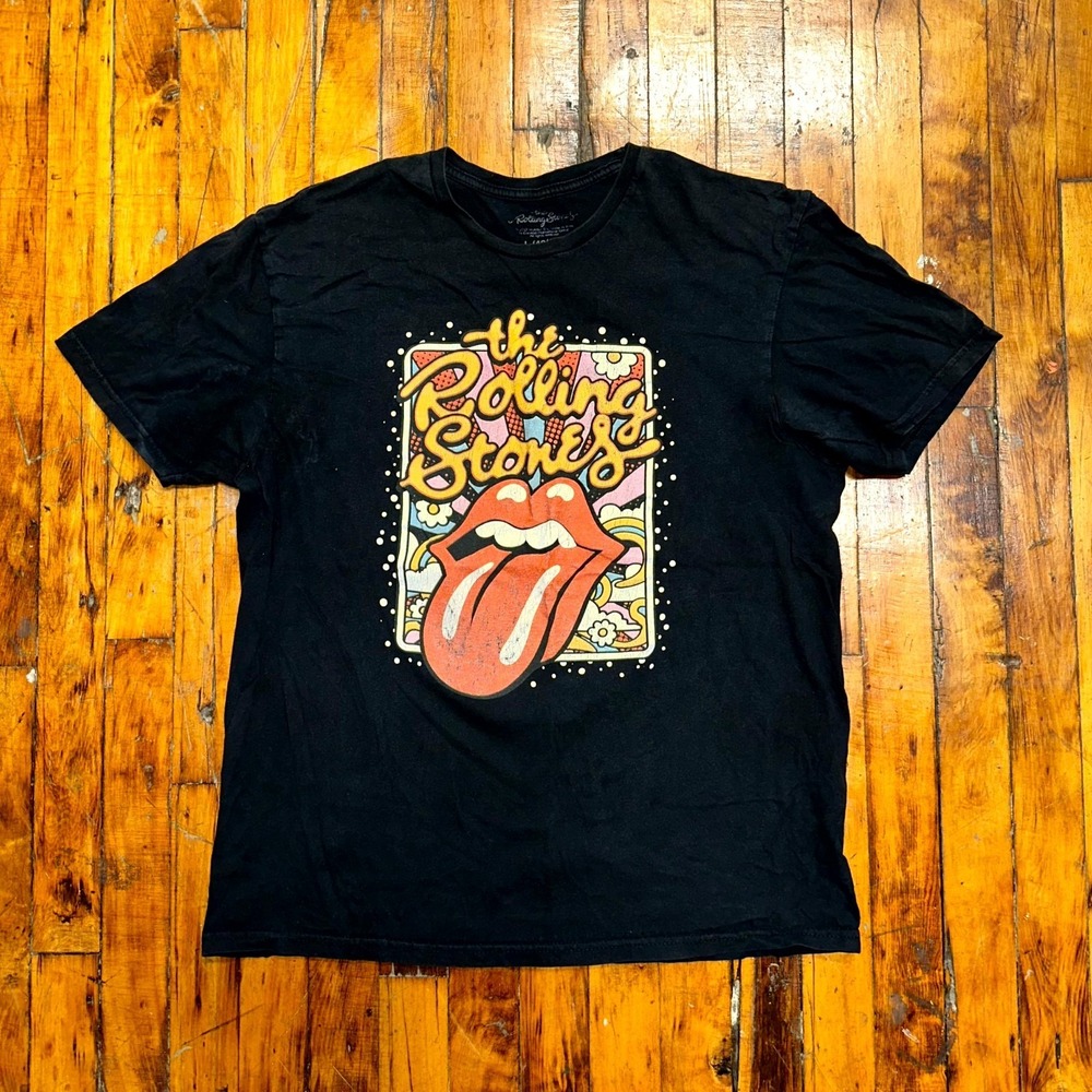 Rolling Stones T-Shirt Men Large Black Tongue Logo Graphic Short Sleeve Pullover